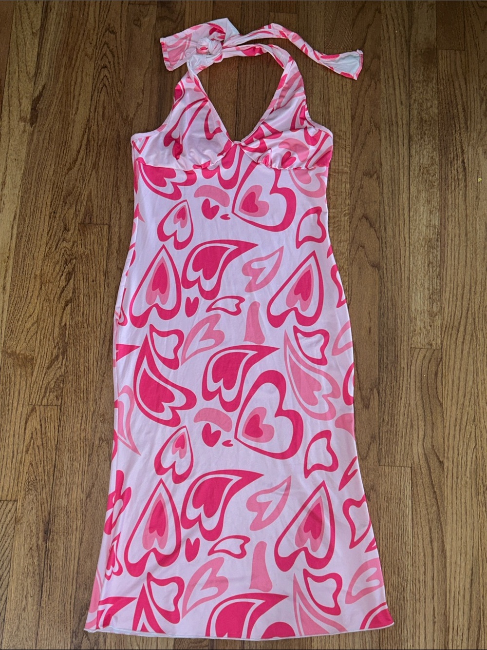 Love Sign Pink Retro Heart Halter Midi Dress NWOT size Medium - Picture 4 of 8